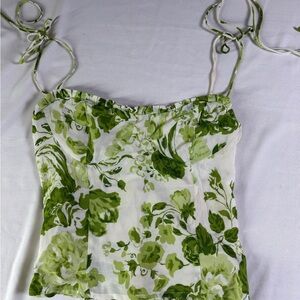 Reformation White and Green Floral top